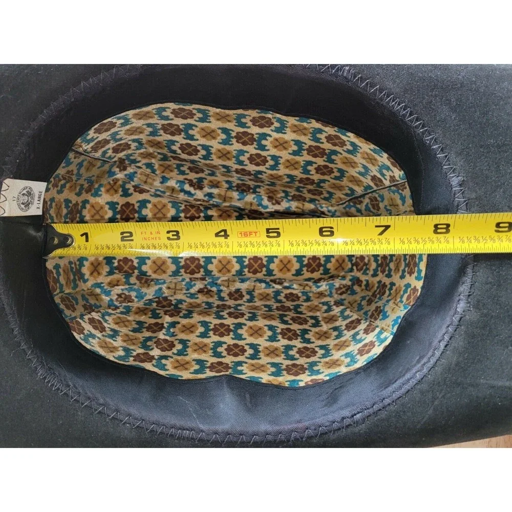 VTG UNITED HATTERS CAP & MILLINERY Black Suede COWBOY HAT SZ XL Colorful Band - Picture 10 of 12